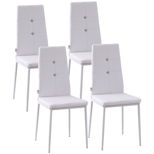 Set of 4 Modern Style Dining Chairs, Button Tufted High Back Side Chairs with Upholstered Seat, Steel Legs, White