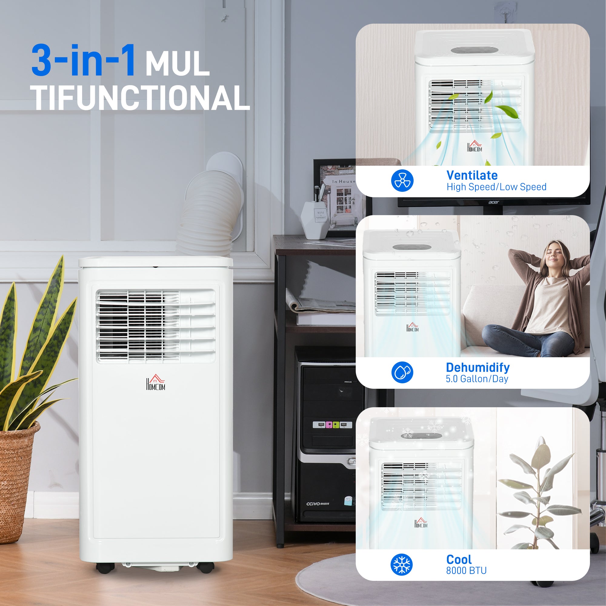 8000 BTU Portable Air Conditioner with Cooling, Dehumidifier, Remote Control, 24-Hour Timer, Window Mount Kit, Cream Air Purifiers at Gallery Canada