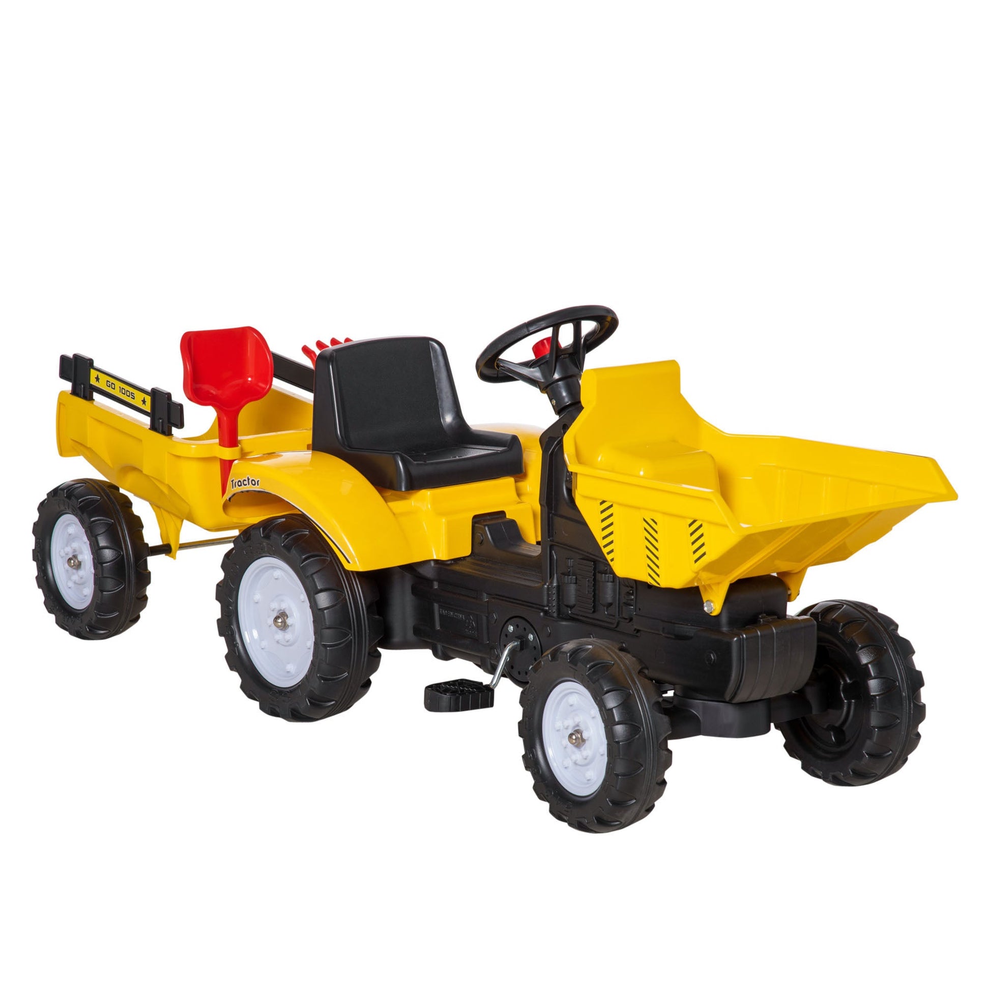 Ride On Toy Pedal Dump Truck, Front Loader Construction Tractor with Detachable Trailer, Yellow Toy Excavators Yellow  at Gallery Canada