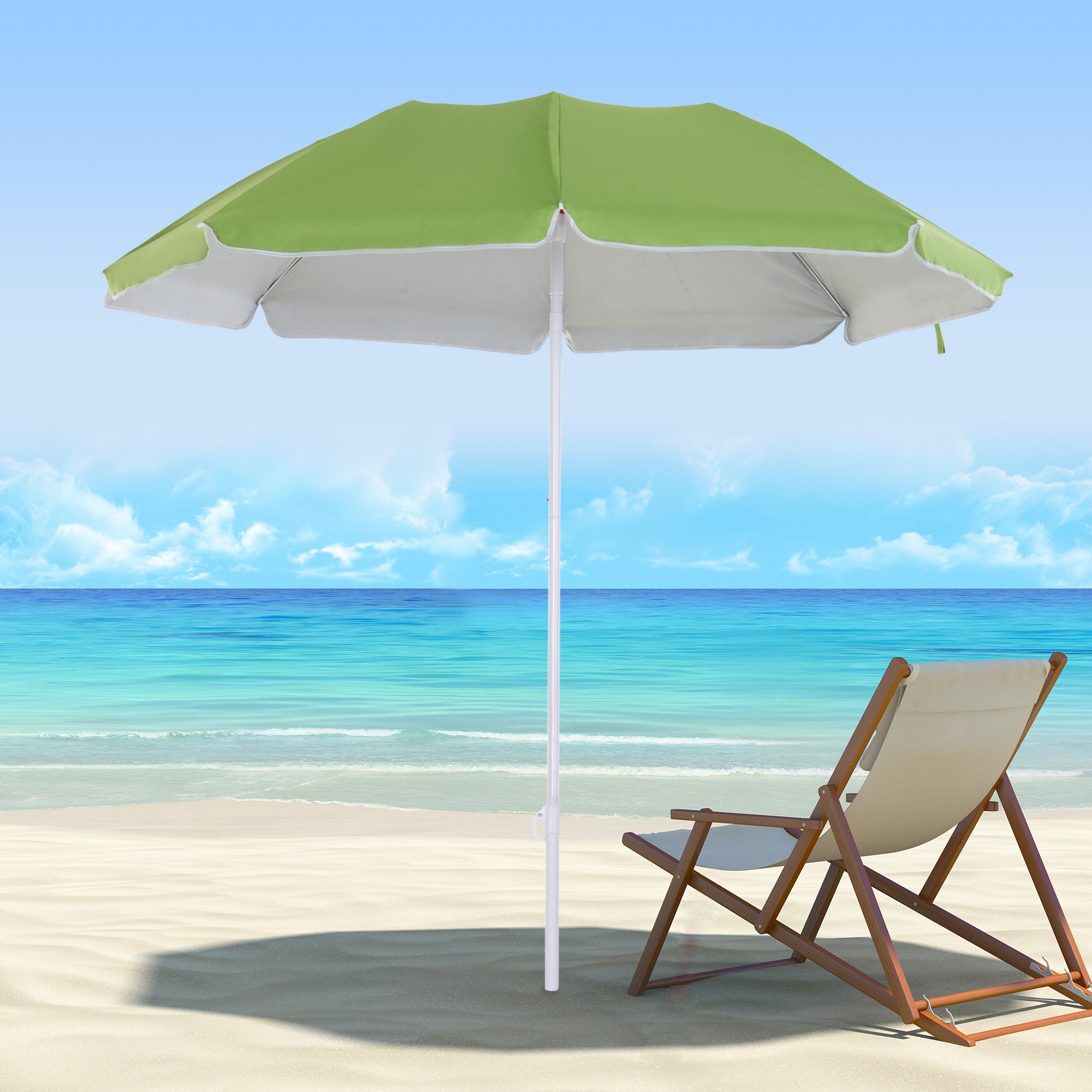 6.7ft Beach Umbrella with Push Button Tilt, Ruffled Outdoor Umbrella with Carry Bag and 8 Ribs, Green Beach Umbrellas at Gallery Canada