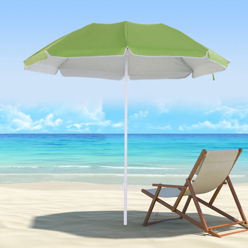 6.7ft Beach Umbrella with Push Button Tilt, Ruffled Outdoor Umbrella with Carry Bag and 8 Ribs, Green