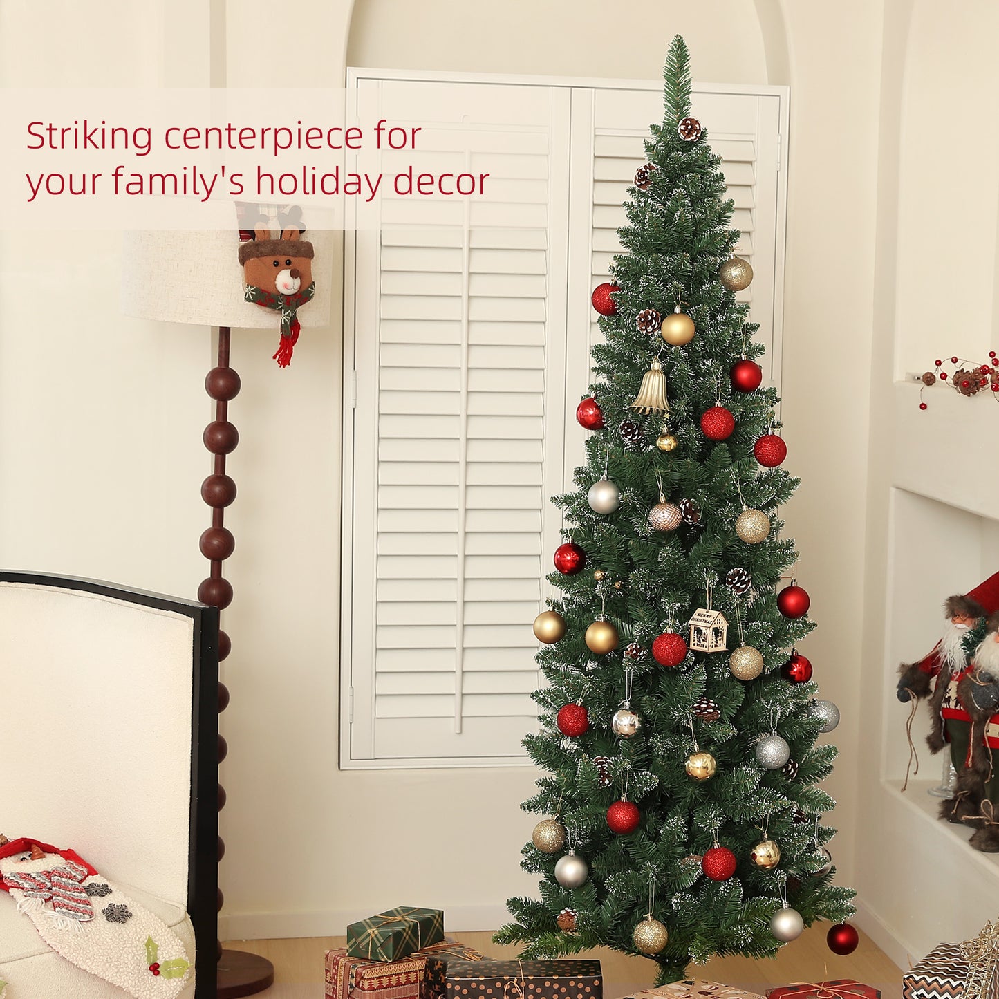 6ft Artificial Pencil Christmas Tree with 618 Branches, Pinecones, Metal Stand, Realistic Xmas Tree for Home Pencil Christmas Trees at Gallery Canada