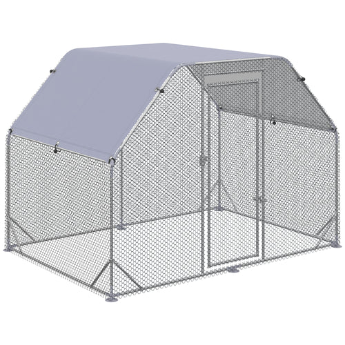 Galvanized Large Metal Chicken Coop Cage Walk-in Enclosure Poultry Hen Run House Playpen Rabbit Hutch with Cover for Outdoor Backyard 9.2' x 6.2' x 6.5' Silver