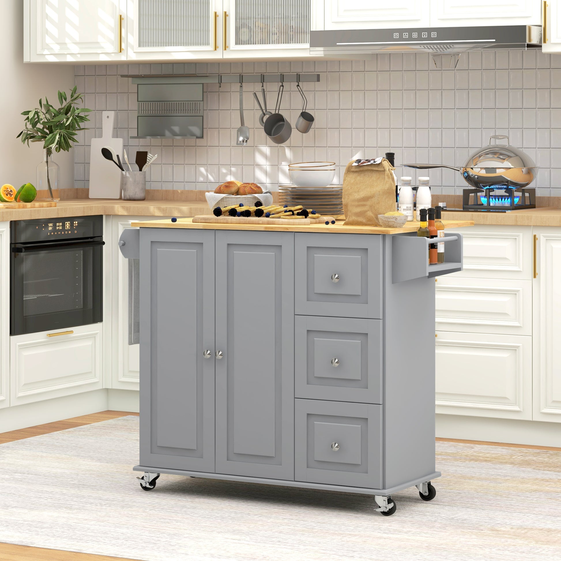 Kitchen Island on Wheels, Kitchen Cart with Drop Leaf, Drawers, Grey Kitchen Islands & Kitchen Carts Multi Colour  at Gallery Canada