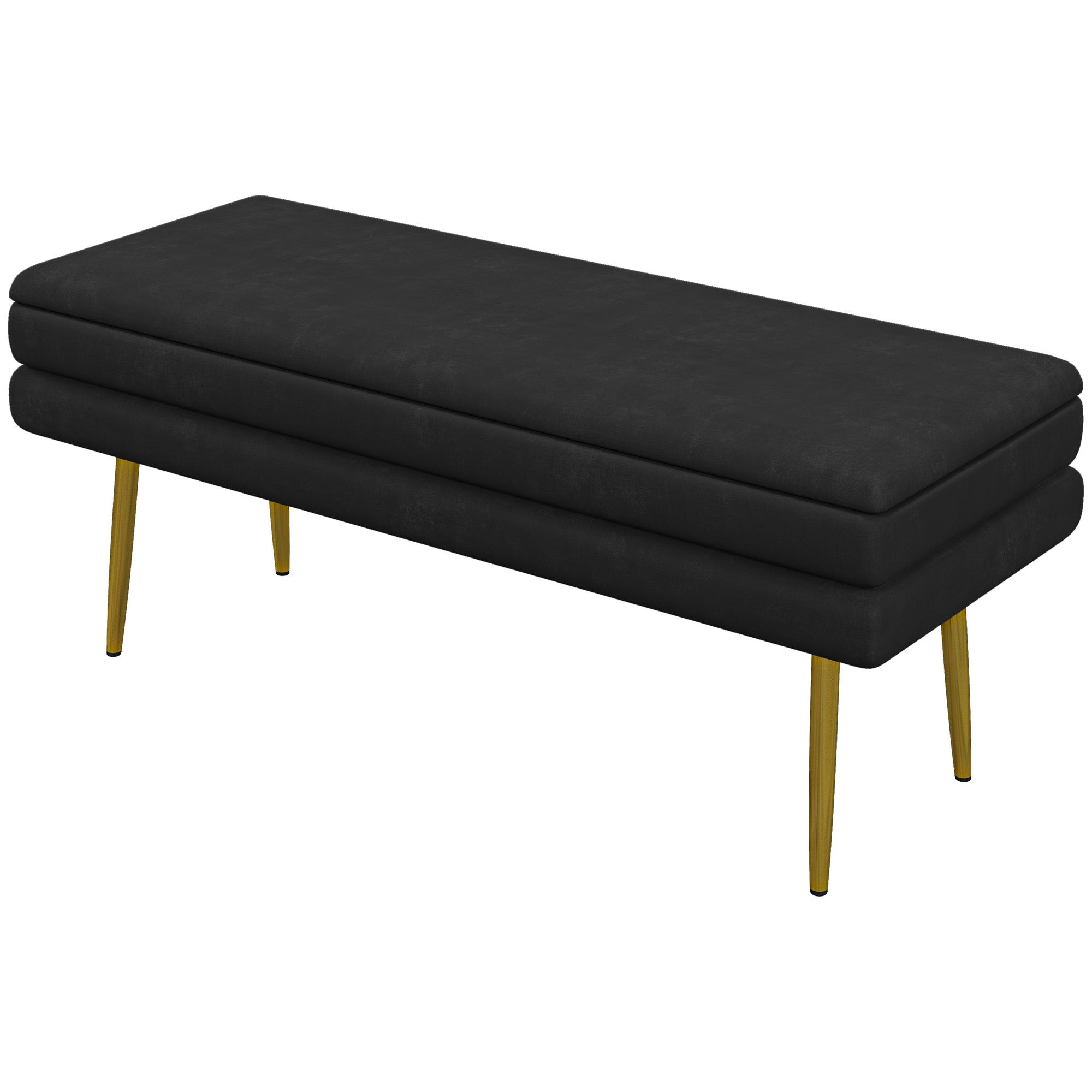 End of Bed Bench, Velvet-feel Upholstered Bench with Thick Padded Seat and Steel Legs, Modern Bedroom Bench, Black Storage Ottomans & Benches   at Gallery Canada