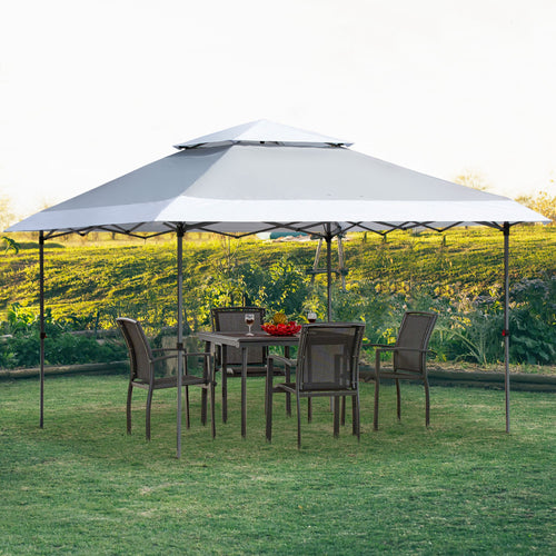 12' x 12' Pop Up Canopy Tent, with Double Roof and Adjustable Height for Garden Backyard, Light Grey and White