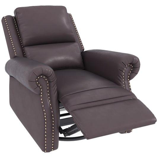 Swivel Recliner Chair, Reclining Sofa, PU Leather Rocker with Thick Padded Back and Seat for Living Room, Brown Single Sofas Brown  at Gallery Canada