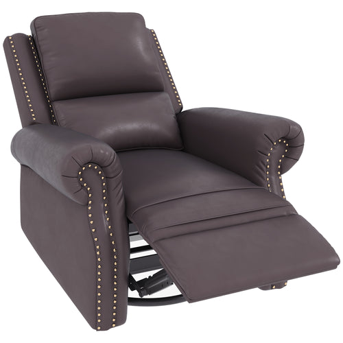 Swivel Recliner Chair, Reclining Sofa, PU Leather Rocker with Thick Padded Back and Seat for Living Room, Brown