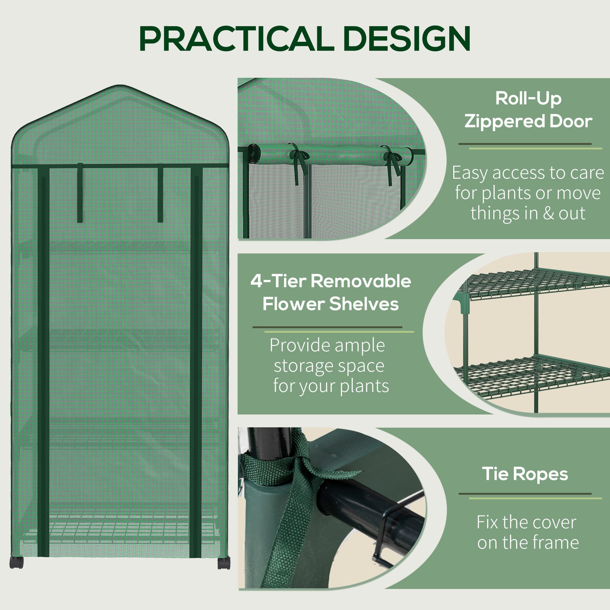 Portable Greenhouse, Outdoor Hot House Plant Flower Greenhouse with 4 Tier Shelves, PE Cover, Green Walk In Greenhouses   at Gallery Canada