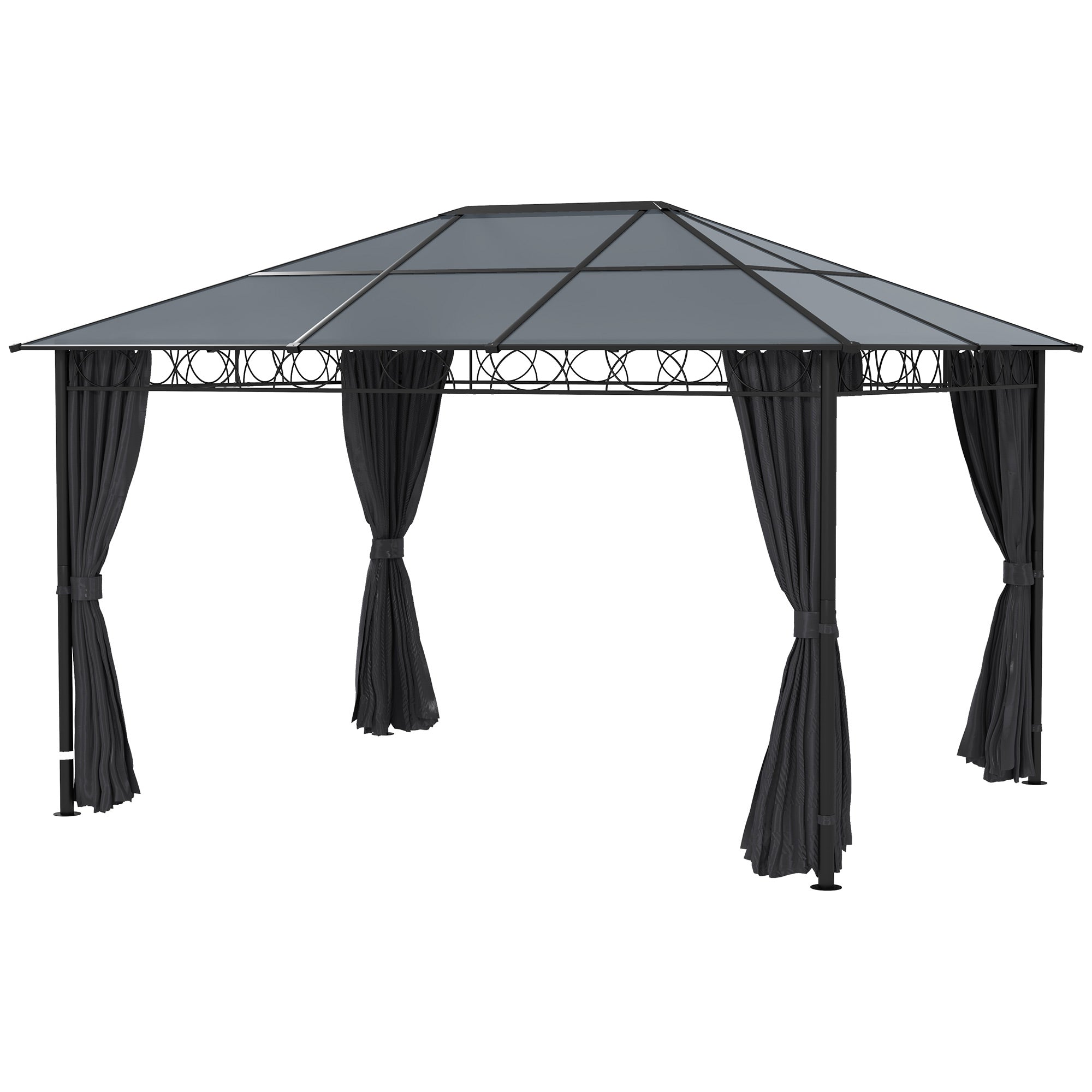 13' x 10' Polycarbonate Hardtop Gazebo Canopy, Outdoor Patio Gazebo with Aluminum Frame &; Curtains, Dark Grey Gazebos Dark Grey at Gallery Canada