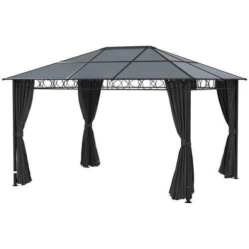 13' x 10' Polycarbonate Hardtop Gazebo Canopy, Outdoor Patio Gazebo with Aluminum Frame &; Curtains, Dark Grey