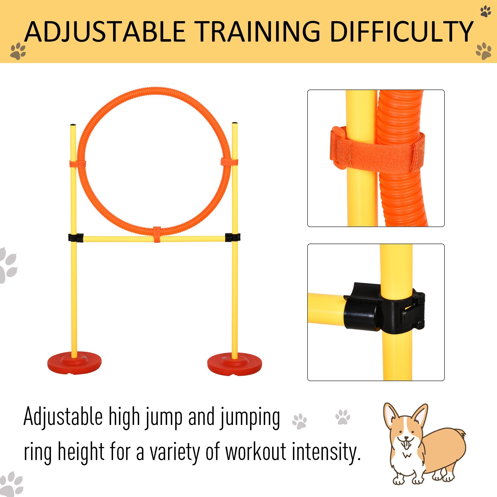 3PCs Portable Pet Agility Training Obstacle Set for Dogs w/ Adjustable Weave Pole, Jumping Ring, Adjustable High Jump Dog Agility Training Equipment   at Gallery Canada