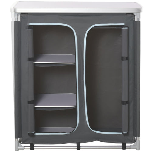 Aluminum Camping Table, Camping Kitchen Station Cook Cupborad with 3-Shelf, Storage Organiser for BBQ Party Picnic Grey