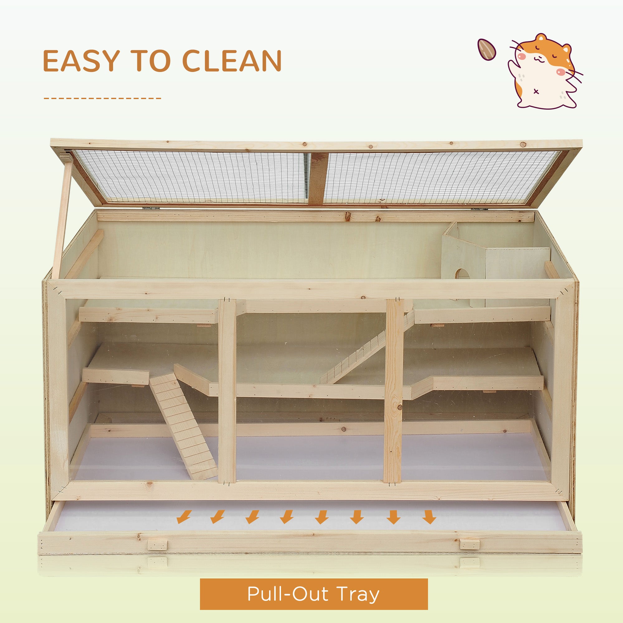 Wooden Hamster Cage Rat Cage with Slide, Tray, Natural Wood Hamster Cages at Gallery Canada