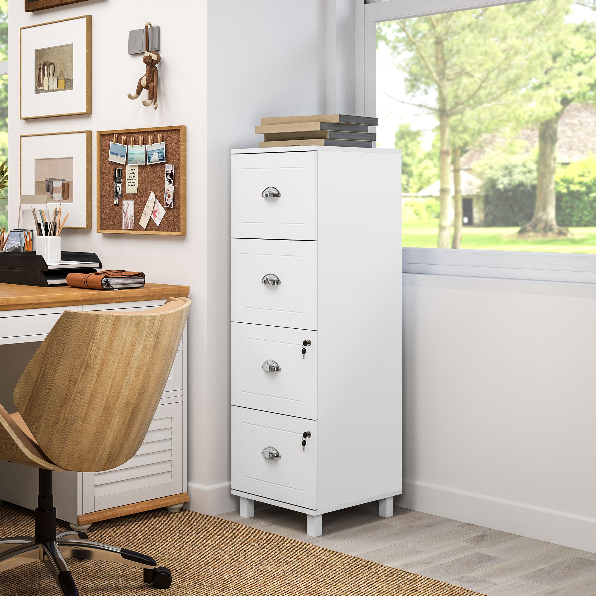 4 Drawer File Cabinet with Lock, Office Filing Cabinet, A4 Letter Size, Hanging File Folders, White Office Cabinets & Cupboards at Gallery Canada