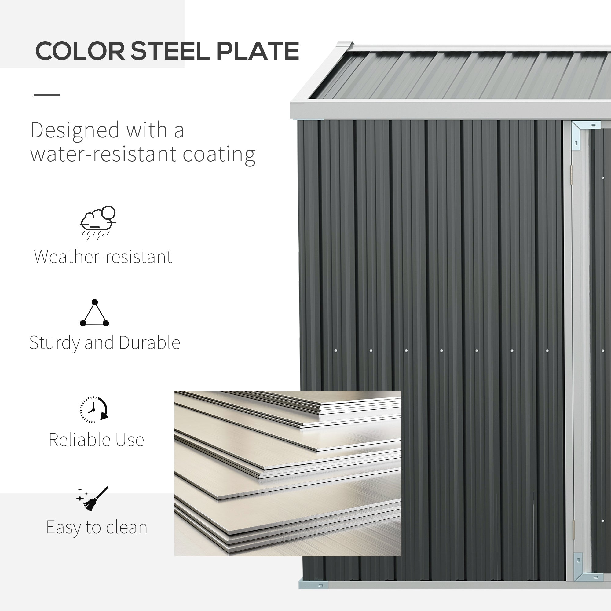 14' x 8' Galvanized Steel Storage Shed, Garden Shed with Lockable Doors, Air Vents for Backyard, Patio and Lawn, Grey Sheds at Gallery Canada