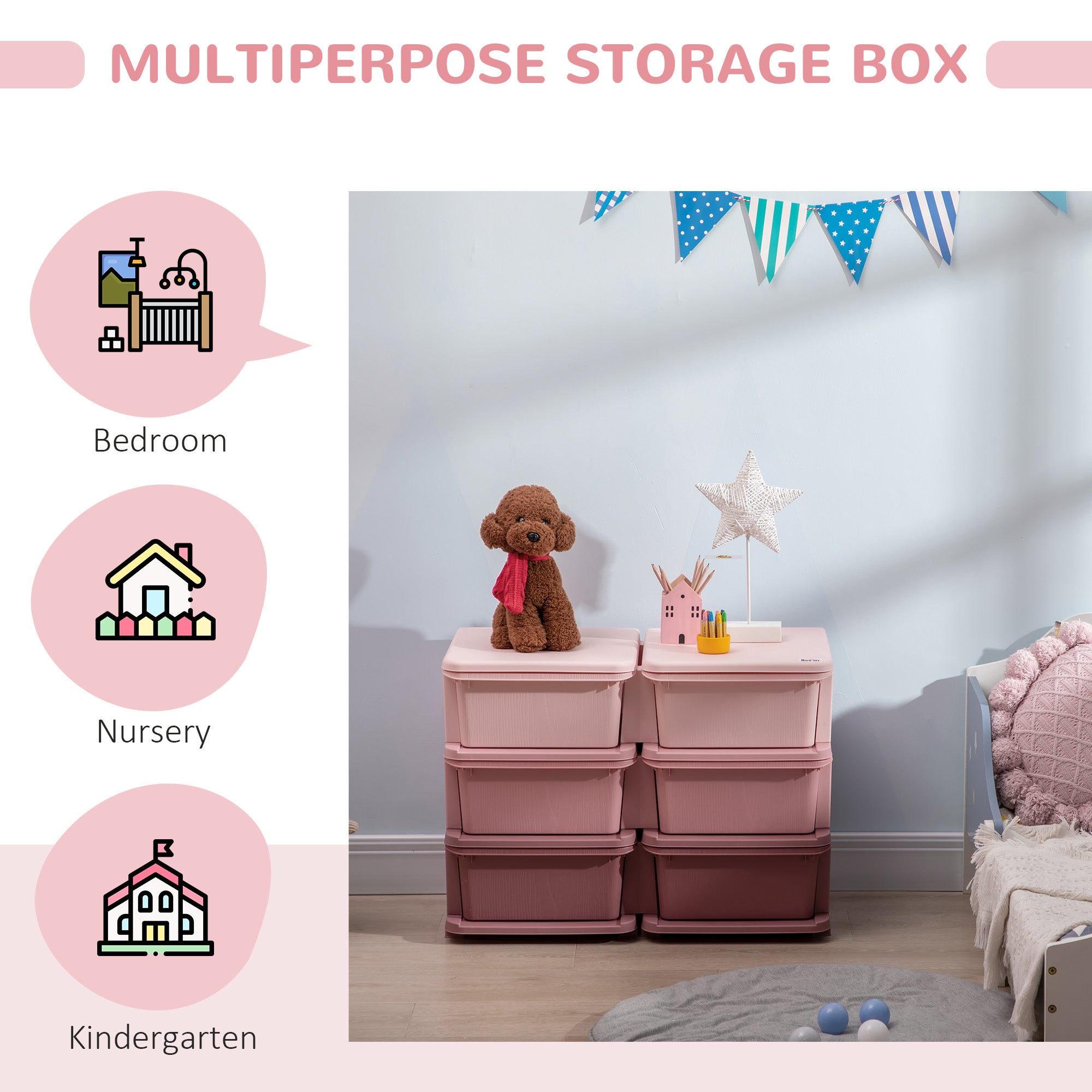 3 Tier Kids Toy Organizer and Storage Bins with 6 Plastic Drawers, Pink Baby & Kids Storage   at Gallery Canada