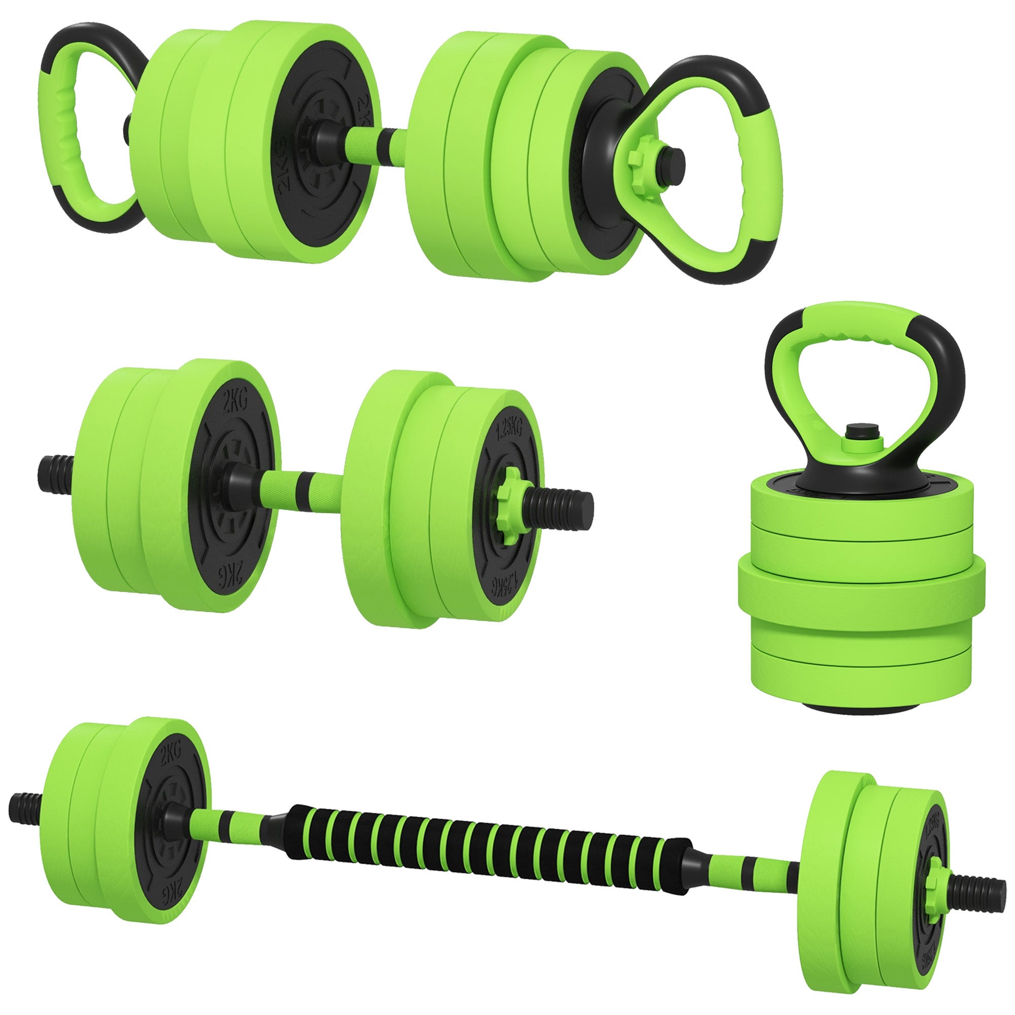 44lbs 4-in-1 Adjustable Weight Dumbbell Set, Barbell, Kettlebell, Push Up Stand, Green Dumbbells & Barbells Green  at Gallery Canada