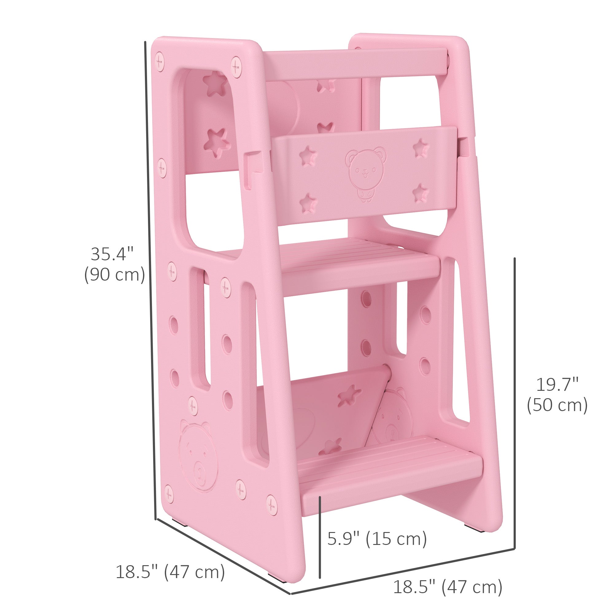Toddler Kitchen Helper 2 Step Stool with Adjustable Height Platform and Safety Rail, Pink Toddler & Kids Step Stools at Gallery Canada