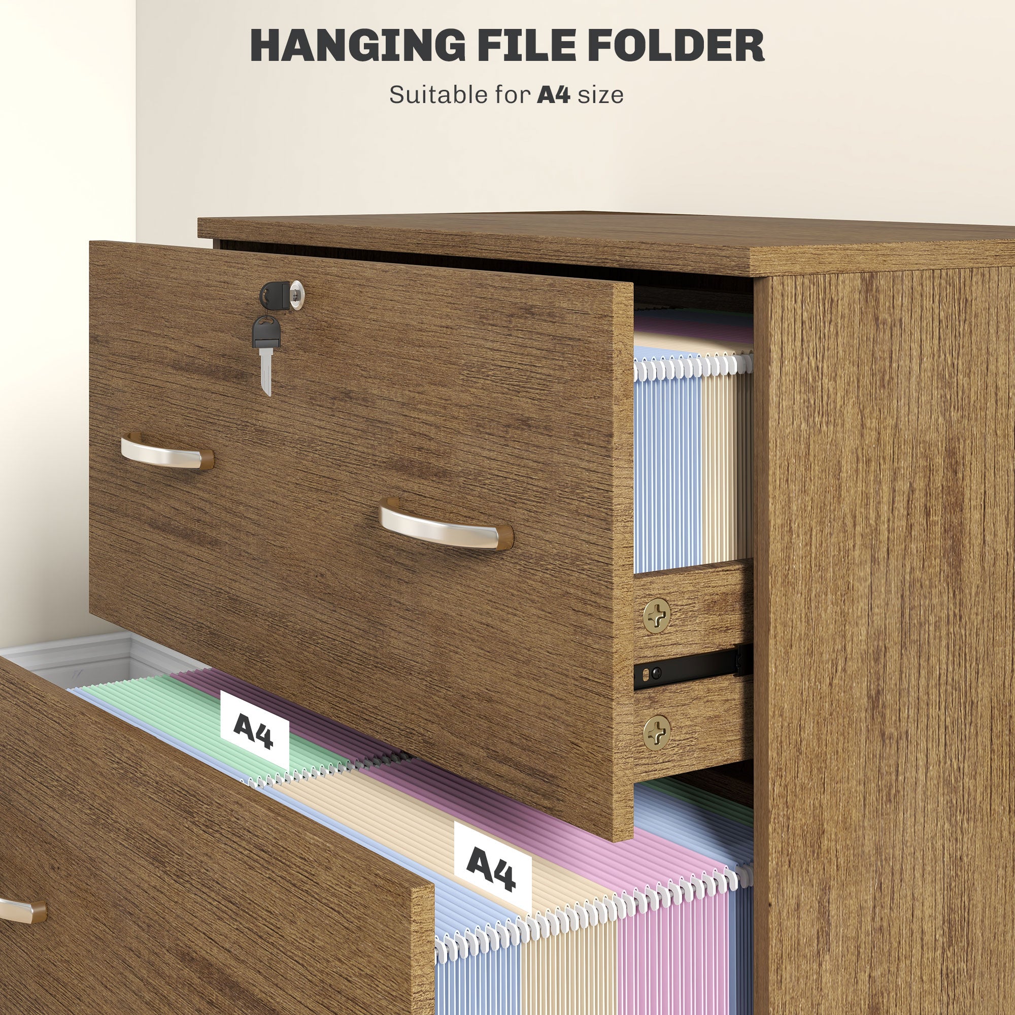 2 Drawer File Cabinet with Lock, Office Filing Cabinet, Hanging Bar for Letter Size, Home Office, Light Brown Office Cabinets & Cupboards at Gallery Canada
