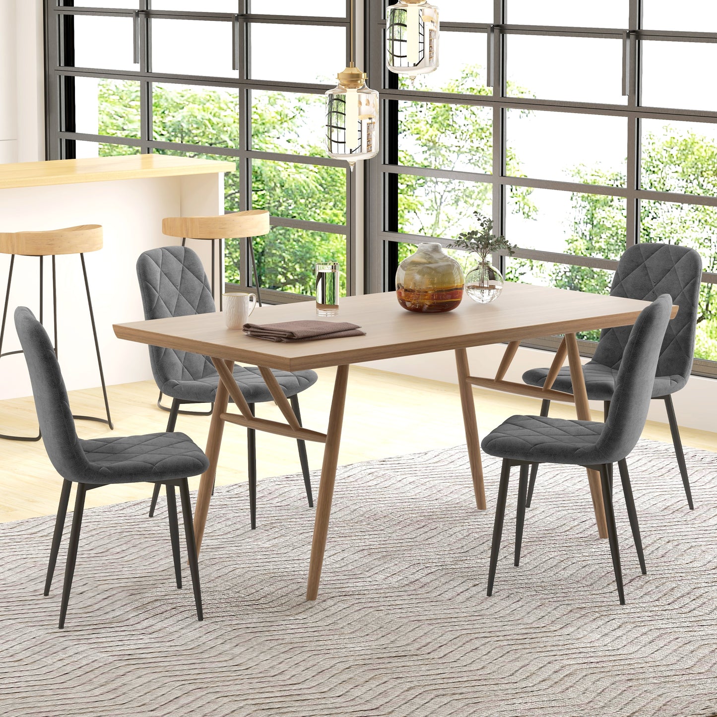 Dining Chairs Set of 4, Upholstered Dining Room Chairs with Steel Legs, Modern Kitchen Chair for Dining Room, Grey Bar Stools   at Gallery Canada