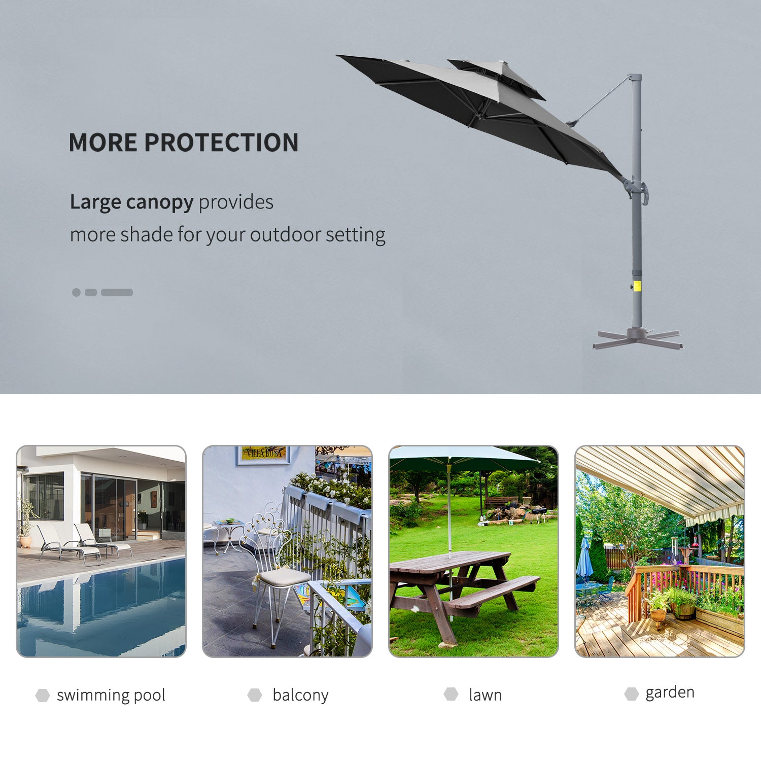 11ft Outdoor Cantilever Umbrella Rotatable Sun Shade Aluminum Market Umbrella with Adjustable Angle &; Double-top Canopy for Backyard, Poolside, Lawn and Garden Dark Grey Cantilever Umbrellas at Gallery Canada
