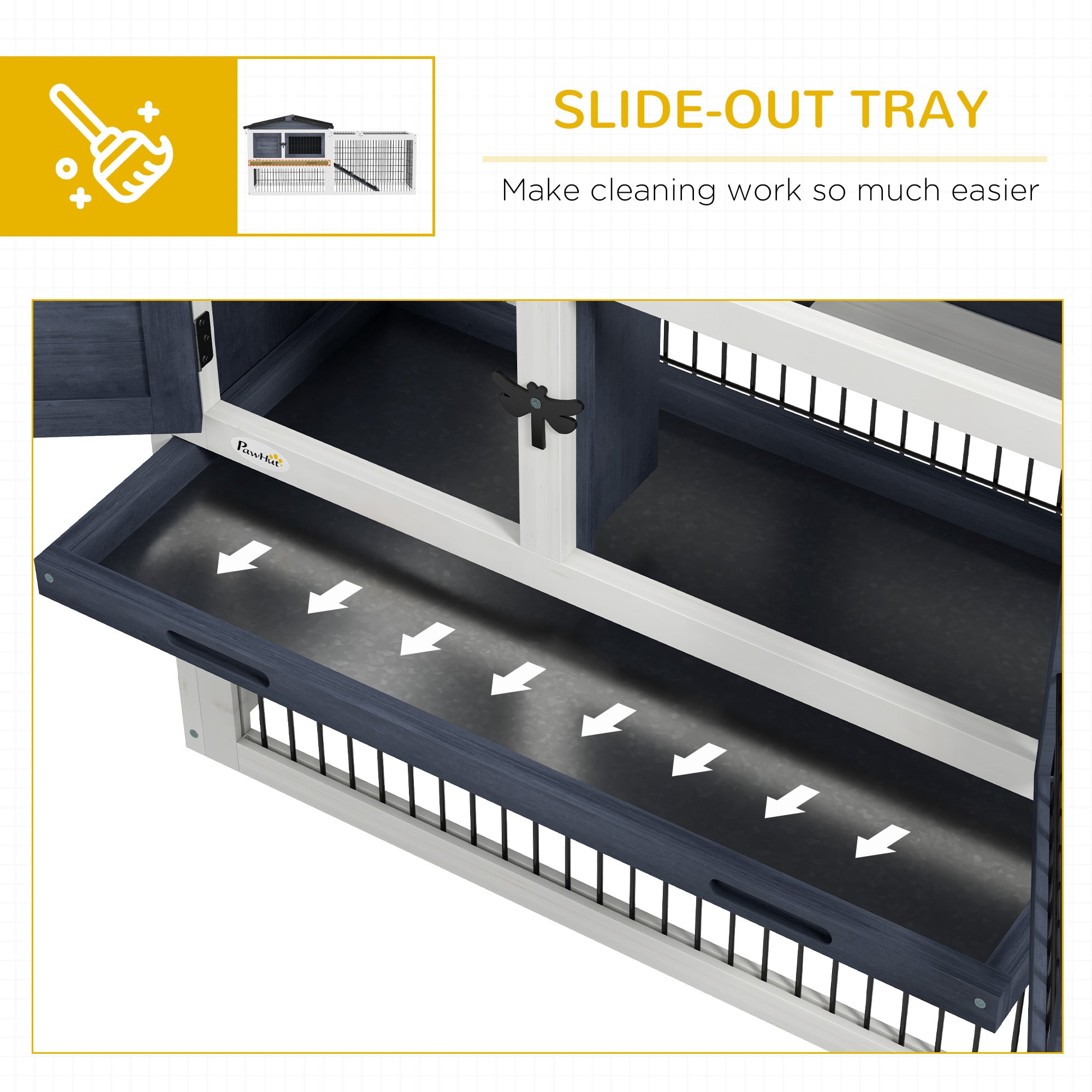 Wood Rabbit Hutch w/ Ramp, Openable Roof, Pull-out Tray, Dark Grey Rabbit Hutch at Gallery Canada