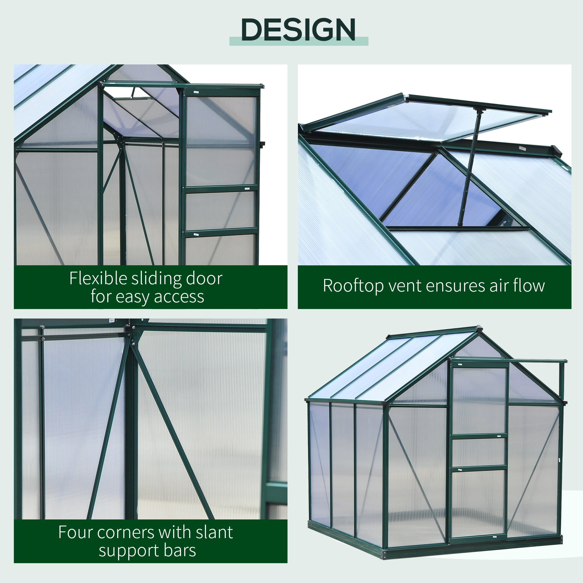 6.2' x 6.3' x 6.6' Clear Polycarbonate Greenhouse, Large Walk-In Green House Garden, Plants Grow, Galvanized Sheet Frame w/ Slide Door Walk In Greenhouses at Gallery Canada