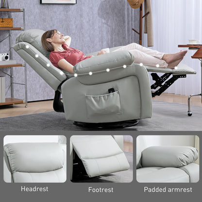 PU Leather Reclining Chair with Vibration Massage Rocker, Swivel Base, Rocking Function, Remote Control, Light Grey Sofas & Reclining Chairs at Gallery Canada