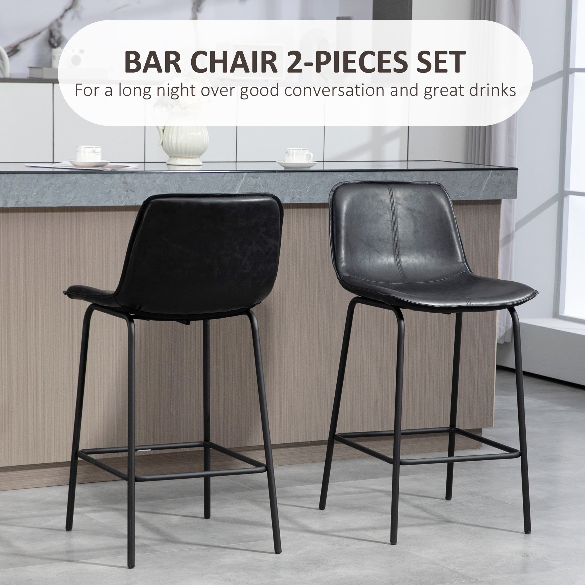 Bar Stools Set of 2, Upholstered Counter Height Bar Chairs, Kitchen Stools with Steel Legs Bar Stools   at Gallery Canada