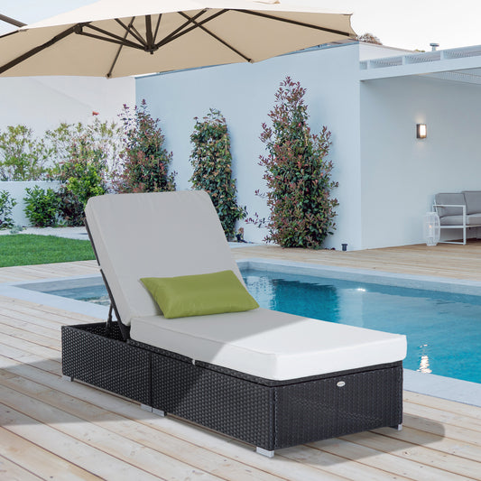 Patio Wicker Lounger, Outdoor PE Rattan Single Chaise Lounge, Aluminum Frame Garden Furniture Sun Lounger Bed with Adjustable Recliner Backrest, Cream Chaise Loungers   at Gallery Canada