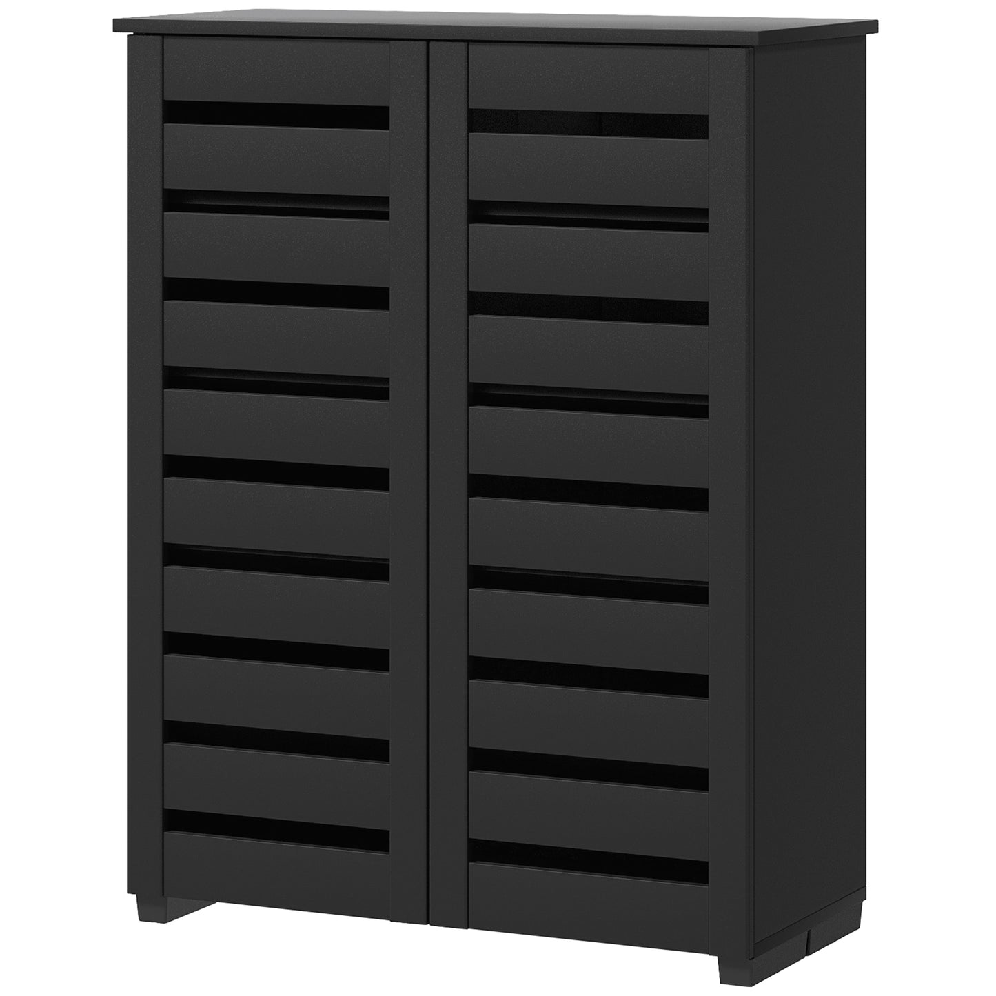 Shoe Storage Cabinet, Shoe Cabinet with 2 Slatted Doors for 15 Pairs of Shoes, Black Shoe Storage Cabinets & Racks   at Gallery Canada