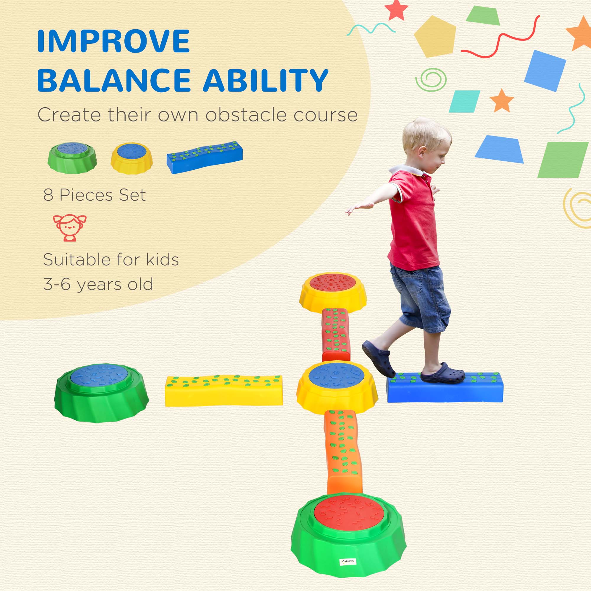 8pcs Kids Balance Beam, Balance Bridge with Non-slip Surface &; Bottom, Stackable Stepping Stones for toddler, Balance Strength Coordination Training, Multicoloured Baby Gym & Playmats at Gallery Canada