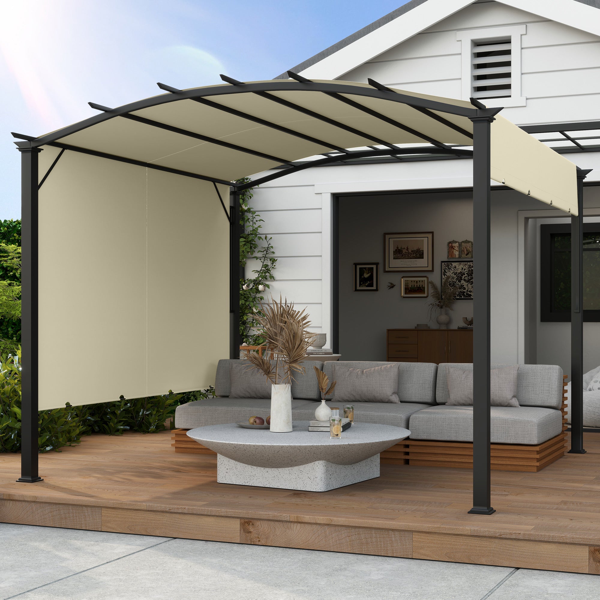 11' x 11' Retractable Pergola Canopy for Patio, Backyard, Beige Pergolas at Gallery Canada