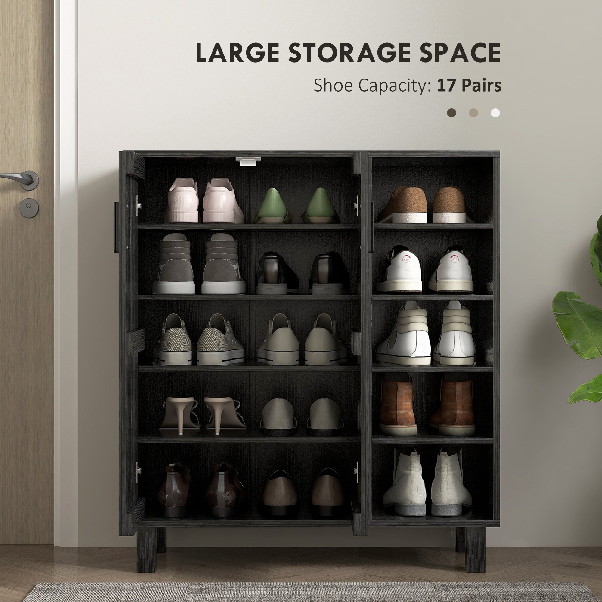 Shoe Storage with Double Doors and Open Shelves 17 Pair Shoe Storage Organizer for Entryway Hallway Black Shoe Storage Cabinets & Racks   at Gallery Canada