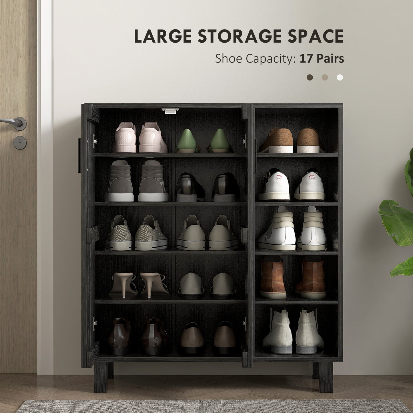 Shoe Storage with Double Doors and Open Shelves 17 Pair Shoe Storage Organizer for Entryway Hallway Black Shoe Storage Cabinets & Racks   at Gallery Canada