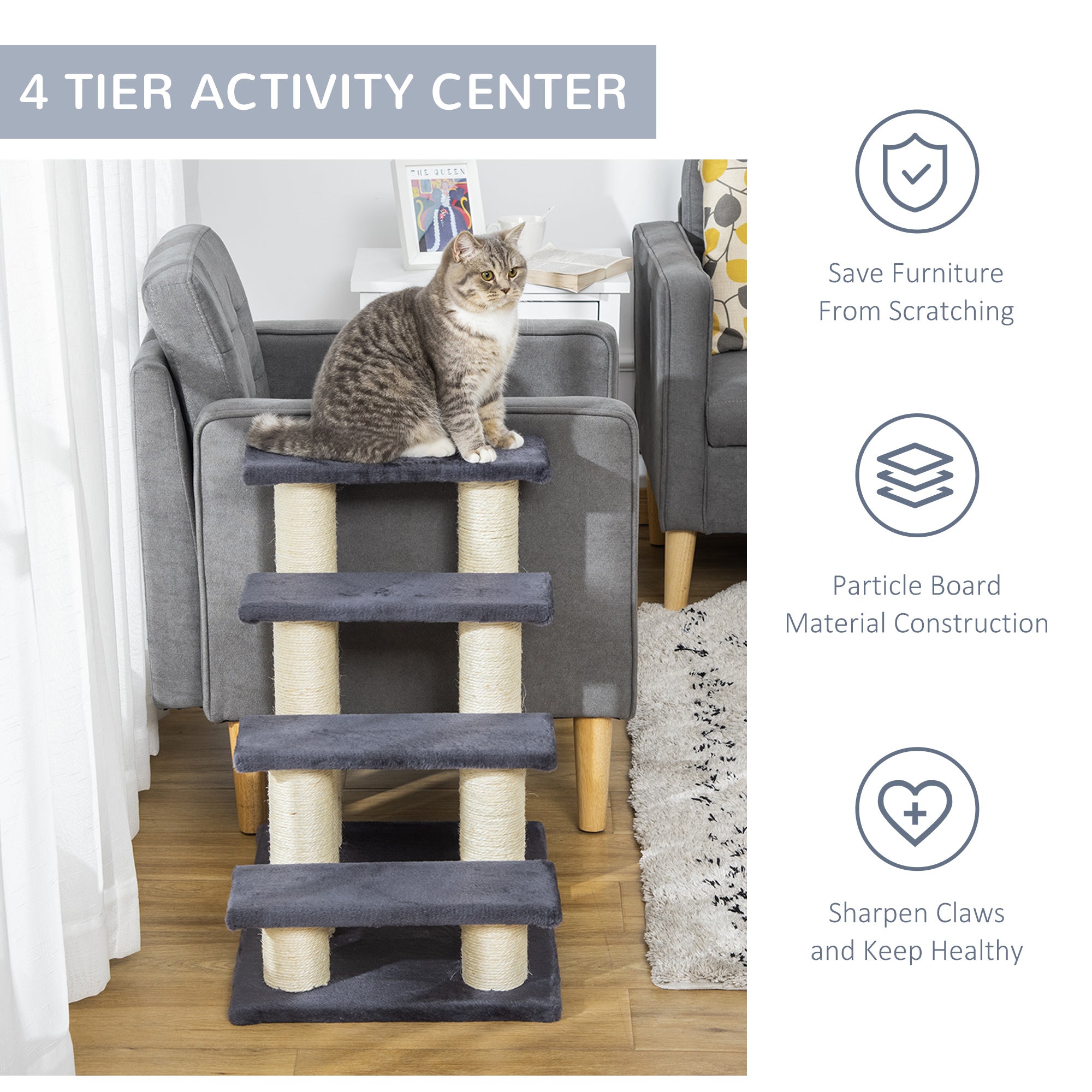 Cat Trees 4 Tier Pet Stairs Dog Cat 4 Steps Kitty Scatching Post Cat Scratch Furniture Dark Grey Cat Stairs at Gallery Canada