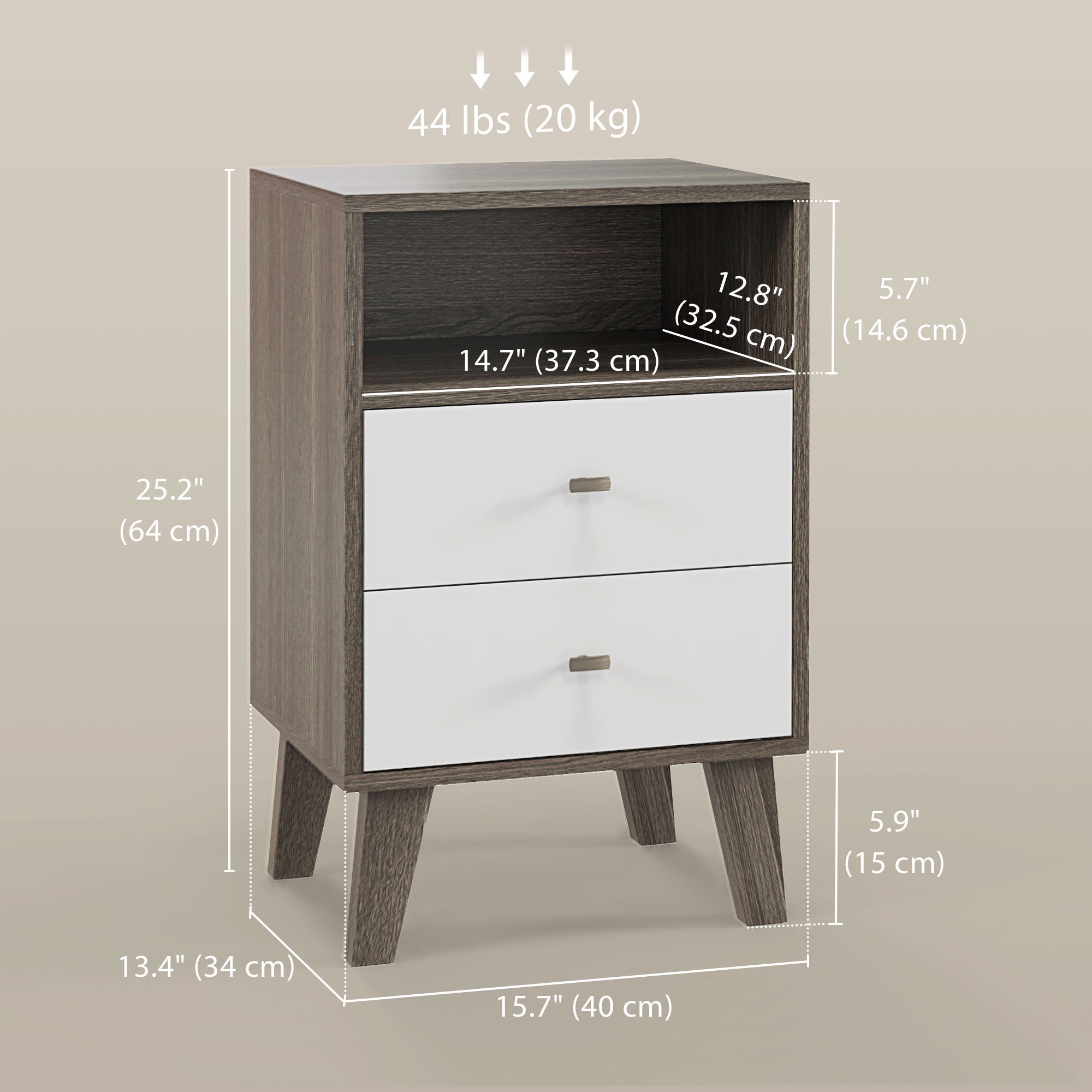 Nightstand Set of 2, Modern Bedside Table, Night Stand for Living Room with 3 Drawers and Open Storage, Grey Bedside Tables at Gallery Canada