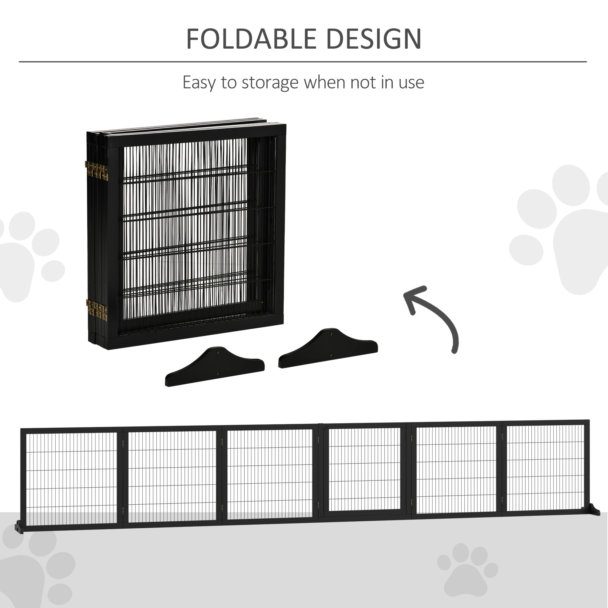 Wooden Freestanding Pet Gate w/ 2 Support Feet, Black Houses, Kennels & Pens   at Gallery Canada