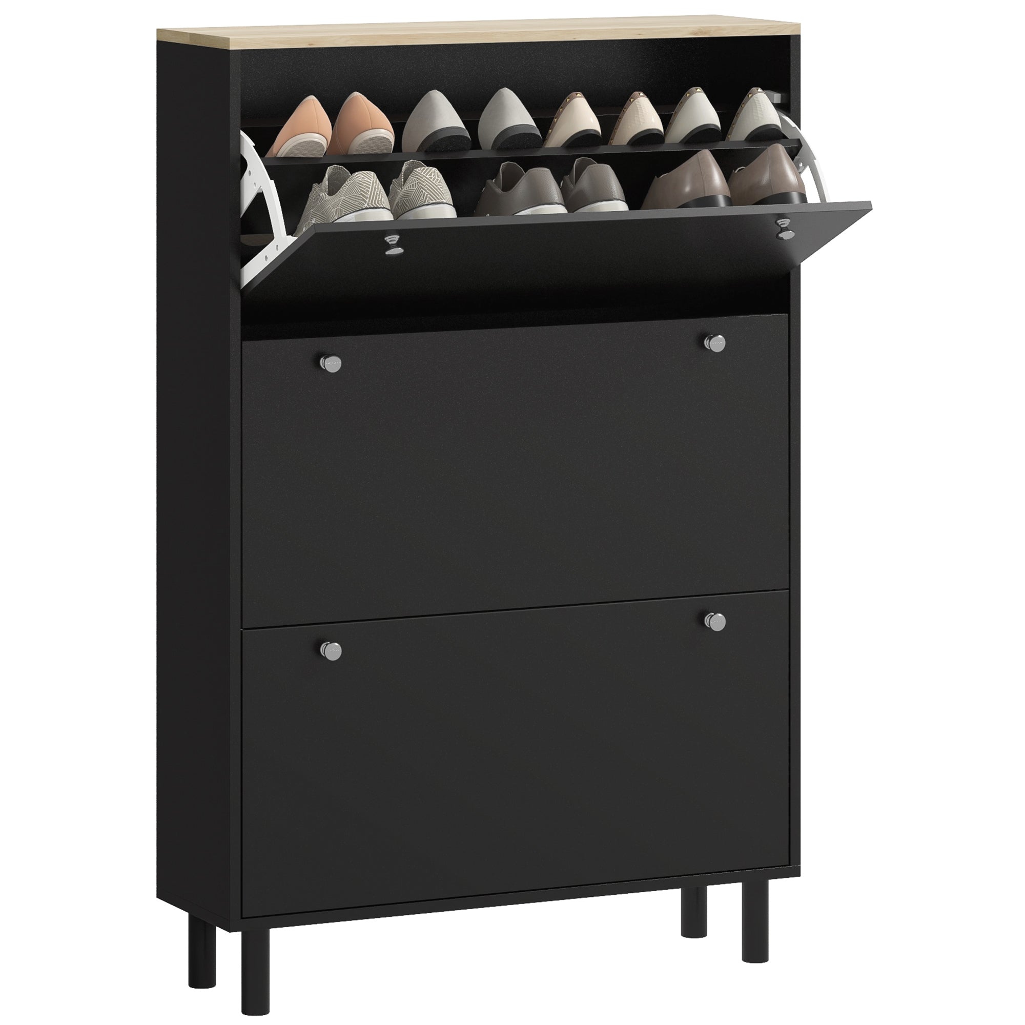 Narrow Shoe Storage with 3 Flip Drawers and Adjustable Shelves, Shoe Cabinet Organizer for 24 Pairs of Shoes, Black Shoe Storage Cabinets & Racks   at Gallery Canada