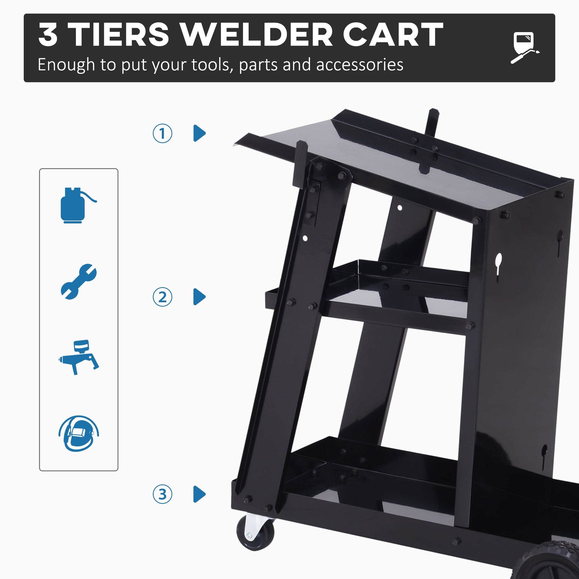 3 Tier Welding Cart Welder Trolley Garage Welding/Plasma Cutter Cart for Tanks Gas Bottles w/ Safety Chain Black Tool Organizers   at Gallery Canada