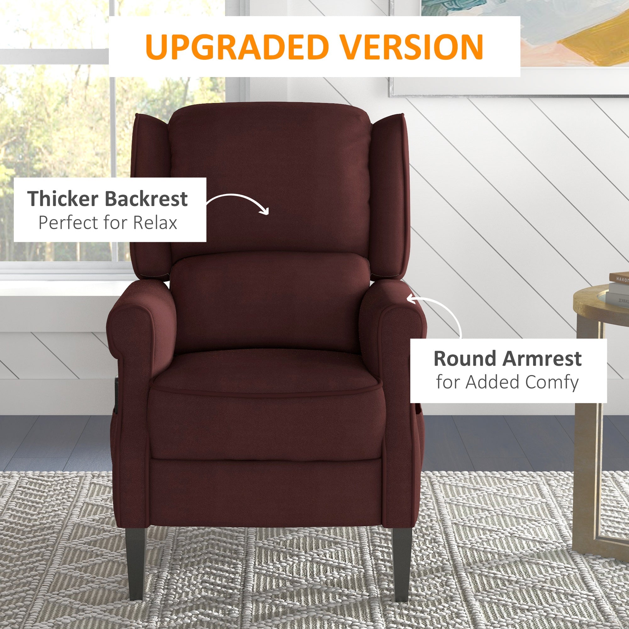 Push Back Recliner Chair, Vibration Massage Recliner for Living Room with Extendable Footrest, Remote, Pocket, Brown Single Sofas   at Gallery Canada