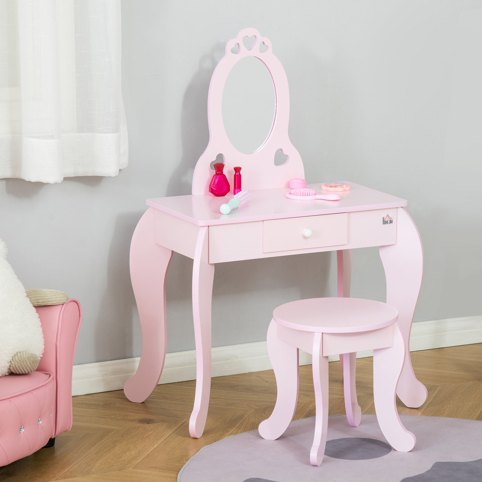 Kids Vanity Table Set with Mirror and Stool, Drawer, for 3-6 Years, Pink Toy Vanity   at Gallery Canada