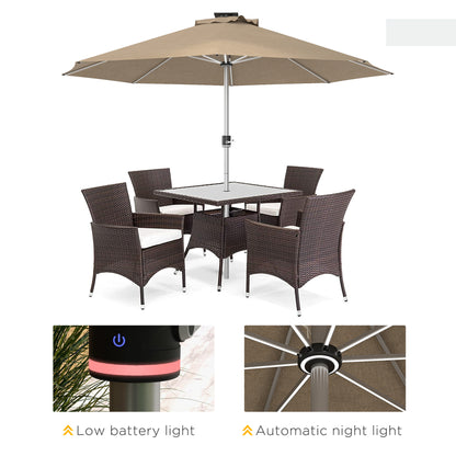 LED Patio Umbrella, Lighted Deck Umbrella with 4 Lighting Modes, Solar &; USB Charging, Khaki Sun Umbrellas   at Gallery Canada