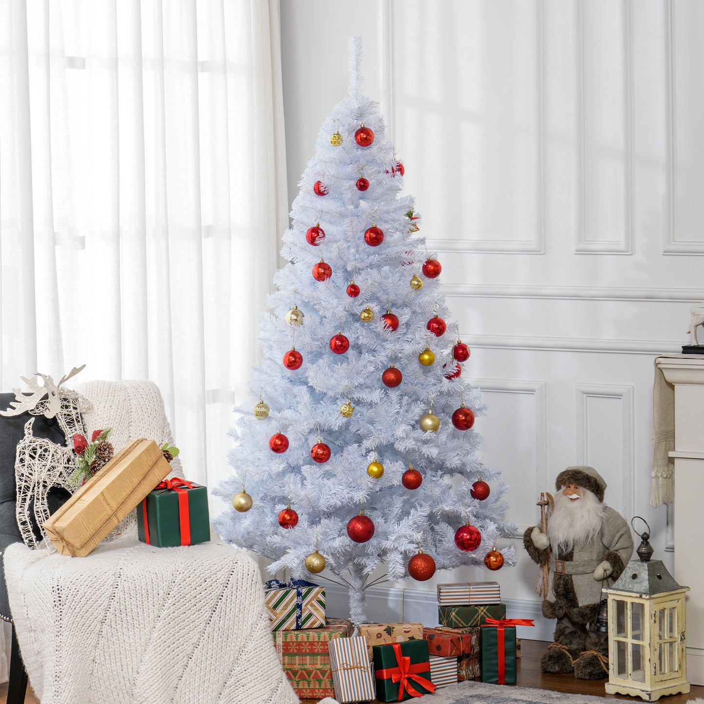 6ft White Christmas Tree Artificial Christmas Tree with 928 Branch Tips and Metal Stand White Christmas Trees   at Gallery Canada