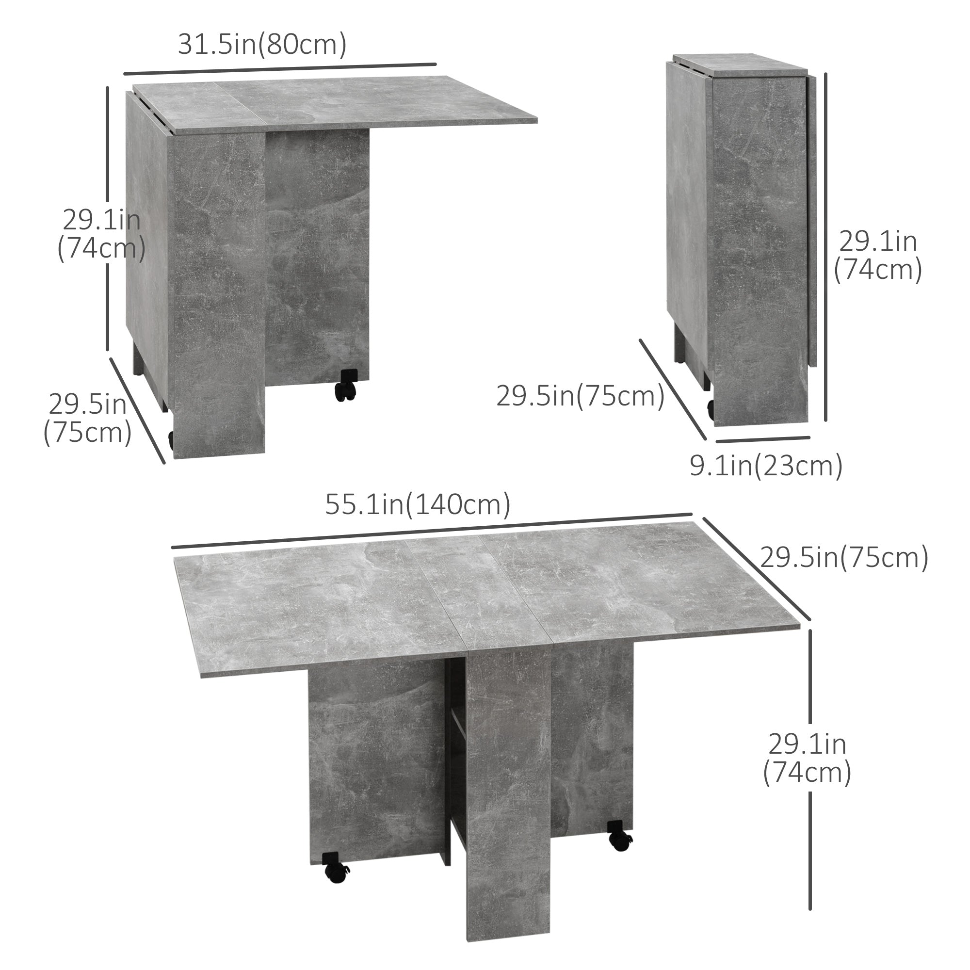 Extendable Dining Table, Collapsible Folding Table w/ 2-tier Shelves and Rolling Casters, Grey Bar Tables & Dining Tables at Gallery Canada