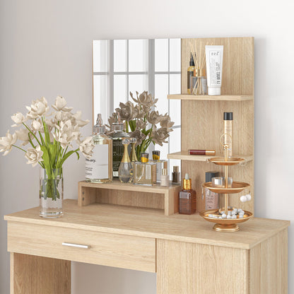 Dressing Table, Vanity Table with Mirror, Drawer and Storage Shelves for Bedroom, 35.4" x 15" x 54.3", Maple Wood Dressing & Vanity Tables   at Gallery Canada