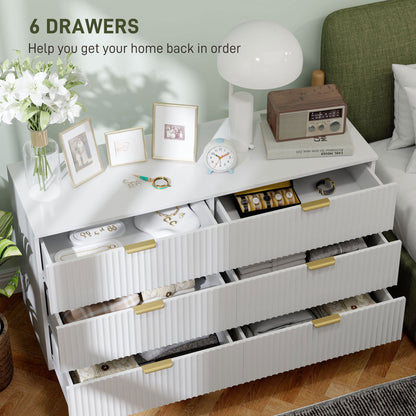 Modern Chest of Drawers 6 Drawer Dresser for Bedroom with Gold Legs and Handles, White Storage Cabinets at Gallery Canada