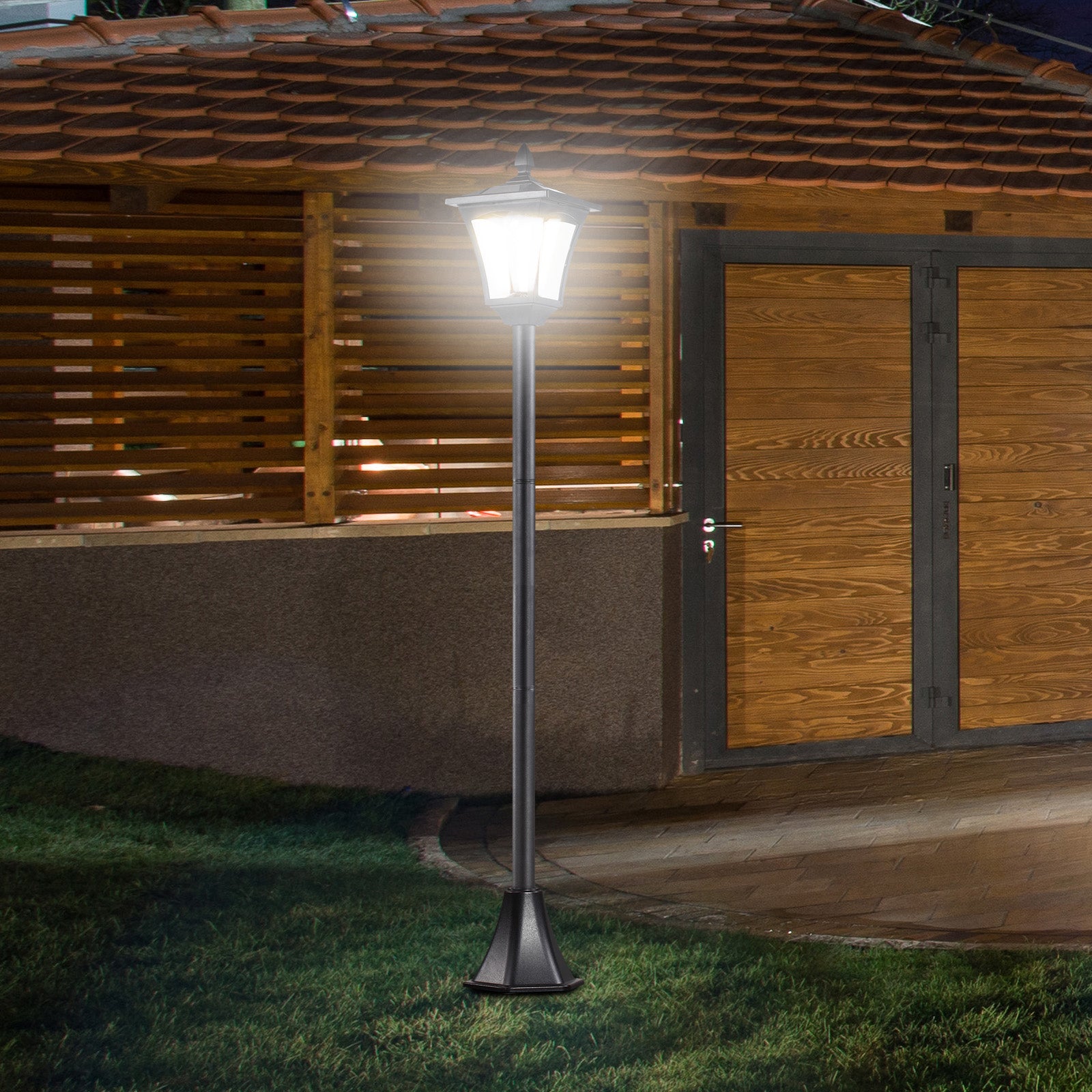 Single Solar Lamp Post Garden Solar-Powered LED Streetlight Style Outdoor Light Waterproof 5-6 Hours with Base for Lawn Pathway Walkway 63