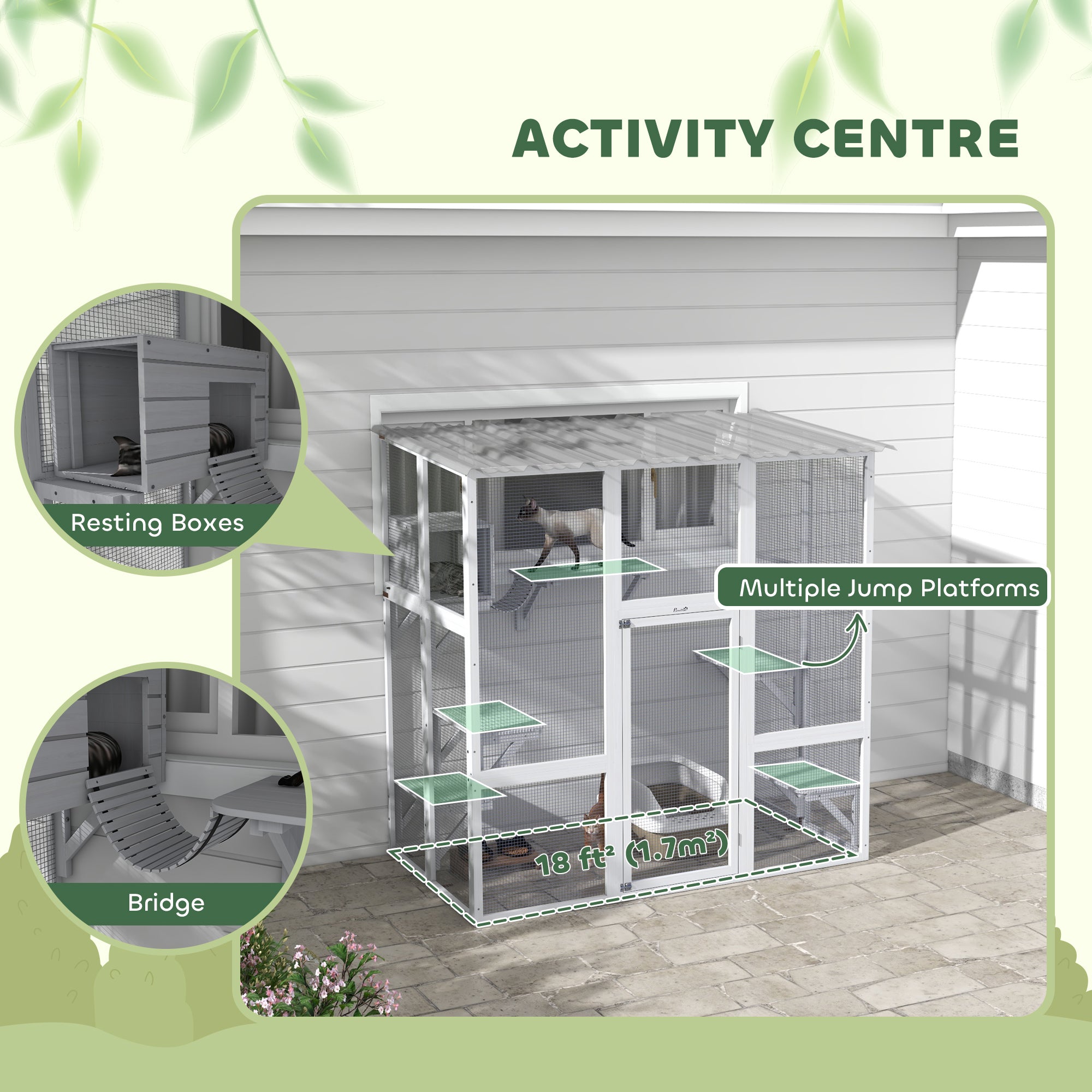 Outdoor Cat Enclosure Window Box with Weatherproof Roof, Bridge, Resting Box, Platforms, for 2 Kittens, White Outdoor Cat Enclosures at Gallery Canada